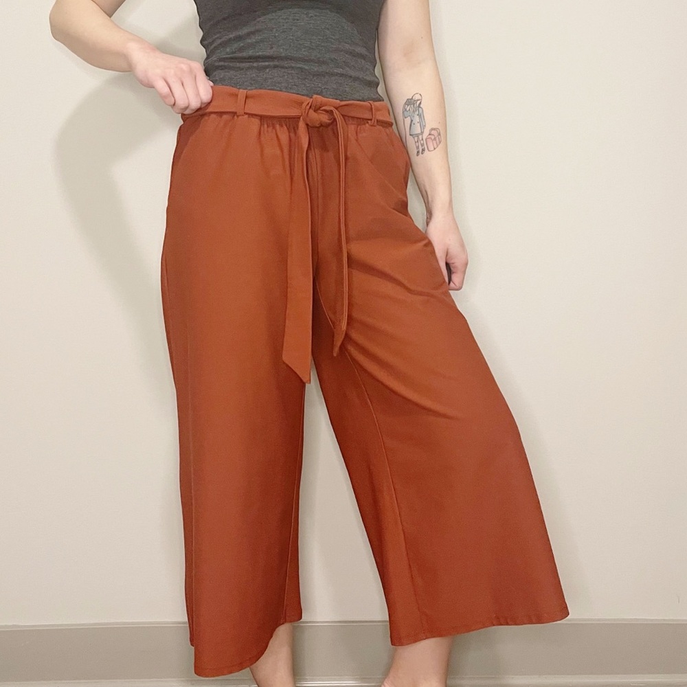 Eileen Fisher Red Cropped Wide Leg Pants Rust Tie